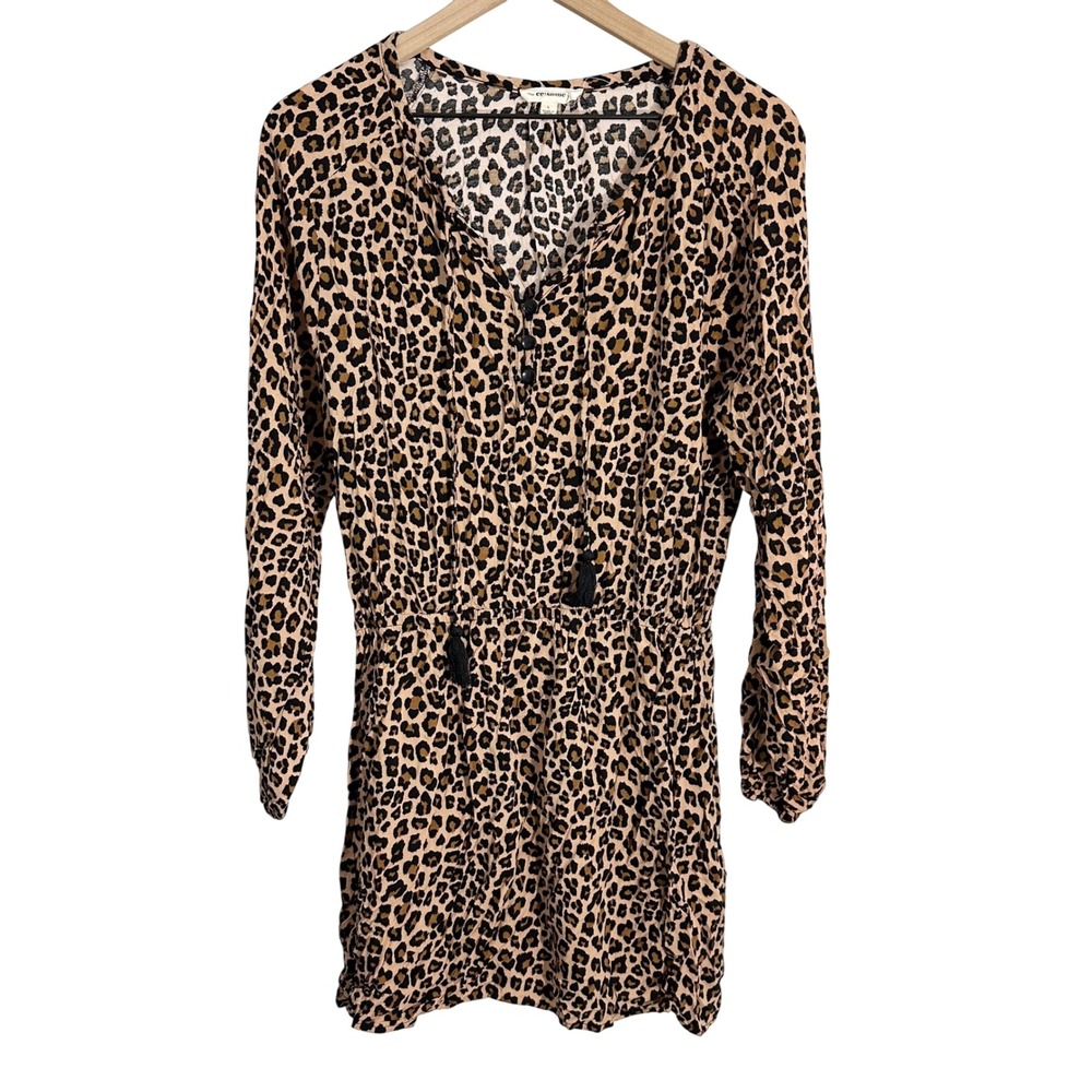 Ee:some Leopard Animal‎ Print Long Sleeve Mini Dress Tan Large Mob Wife Baddie